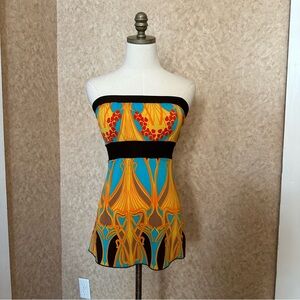 VTG Y2K 2000s Floral Abstract Design Strapless Tie Waist Tube Top